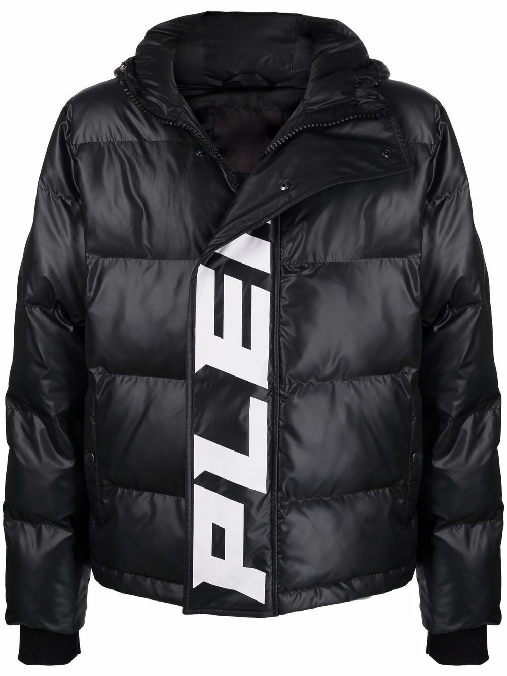 Philipp Plein logo印花连帽填充夹克 - 黑色