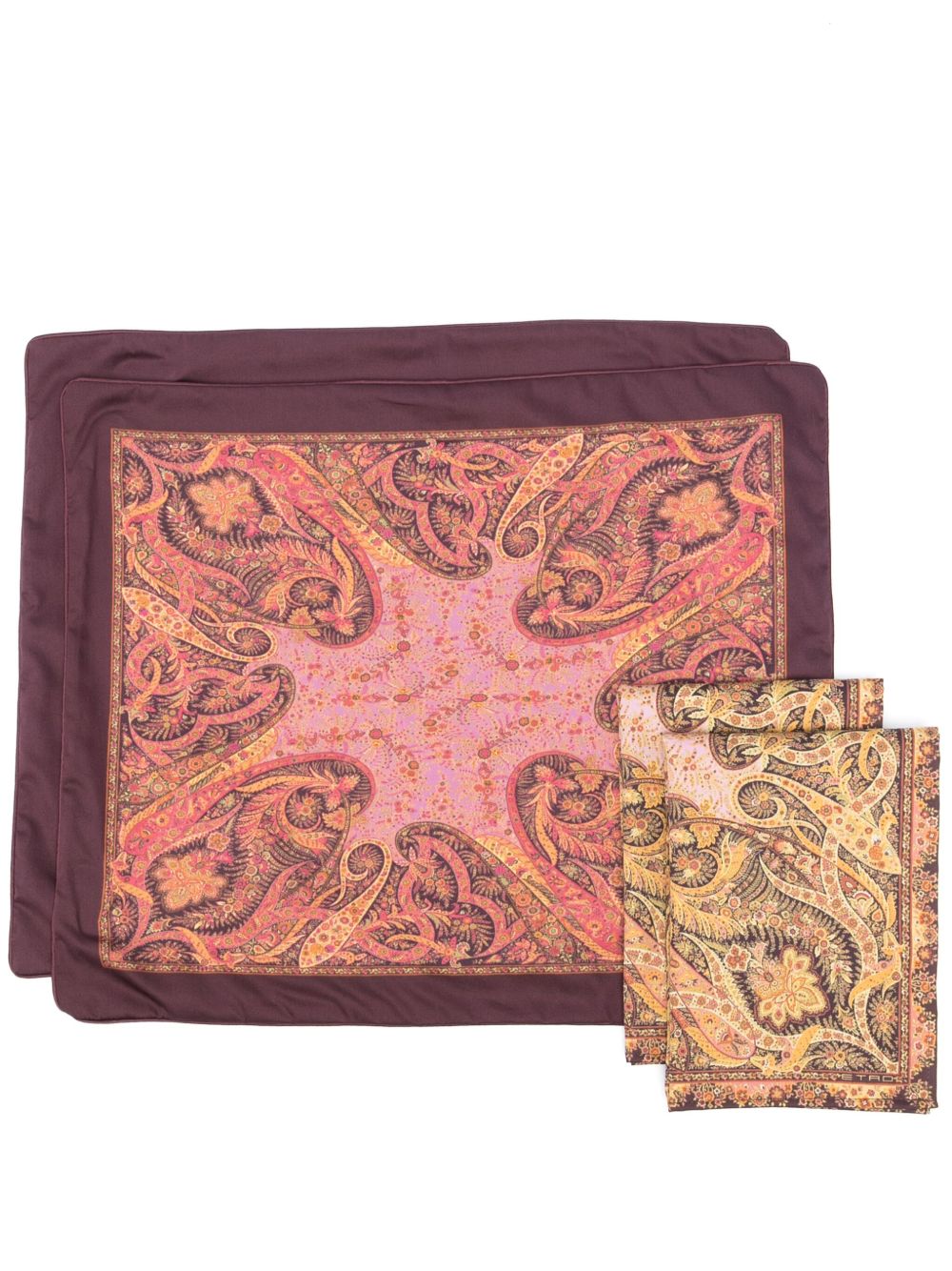 ETRO HOME 佩斯理图案棉餐垫和餐巾（两件装） - 褐色