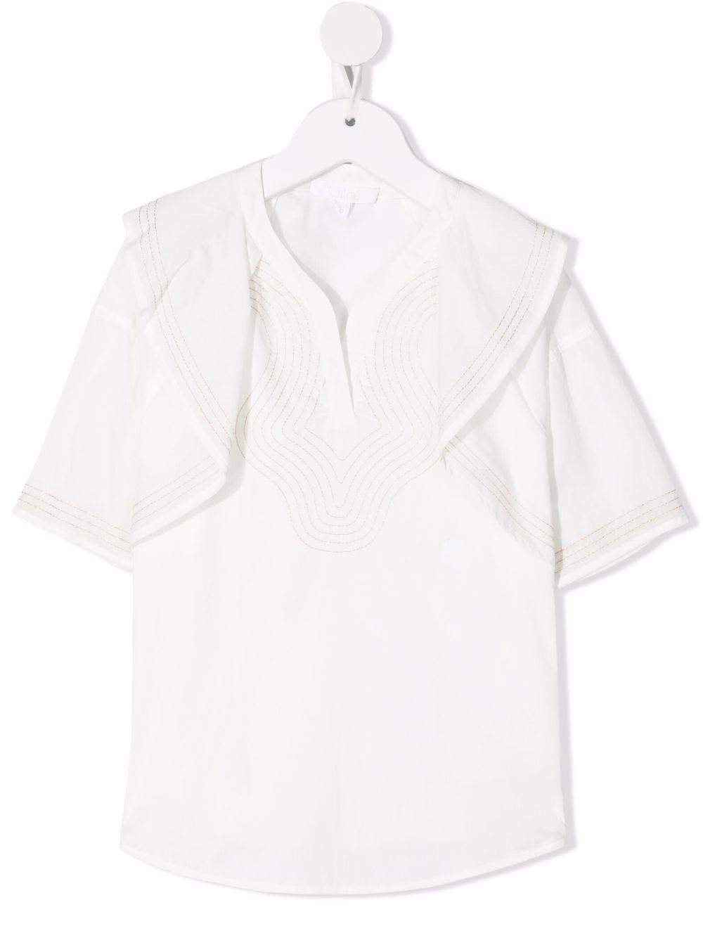 Chloé Kids 对比缝线荷叶边罩衫 - 白色