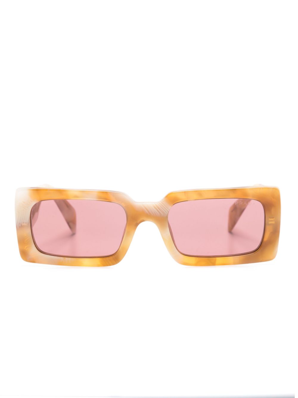 Prada Eyewear logo印花长方形镜框太阳眼镜 - 黄色