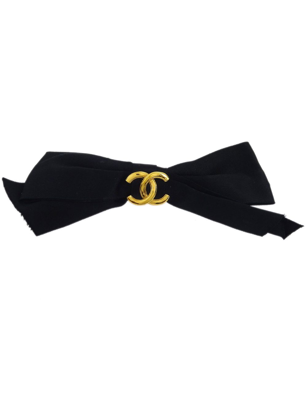 CHANEL Pre-Owned CC 缎面蝴蝶结发夹（1990-2000年代典藏款） - 黑色