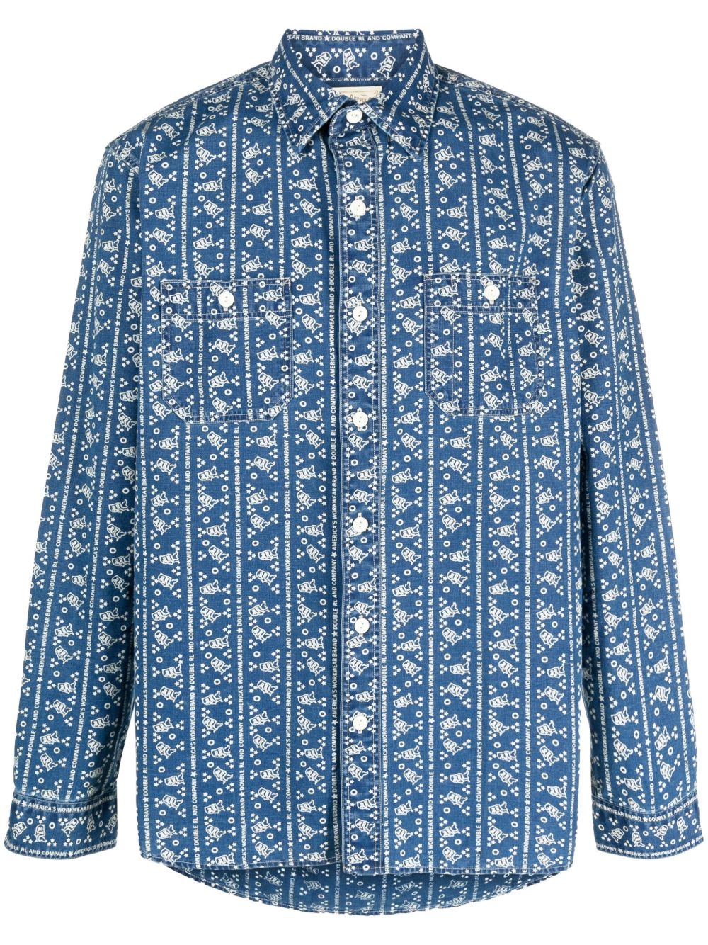 Ralph Lauren RRL logo印花棉衬衫 - 蓝色