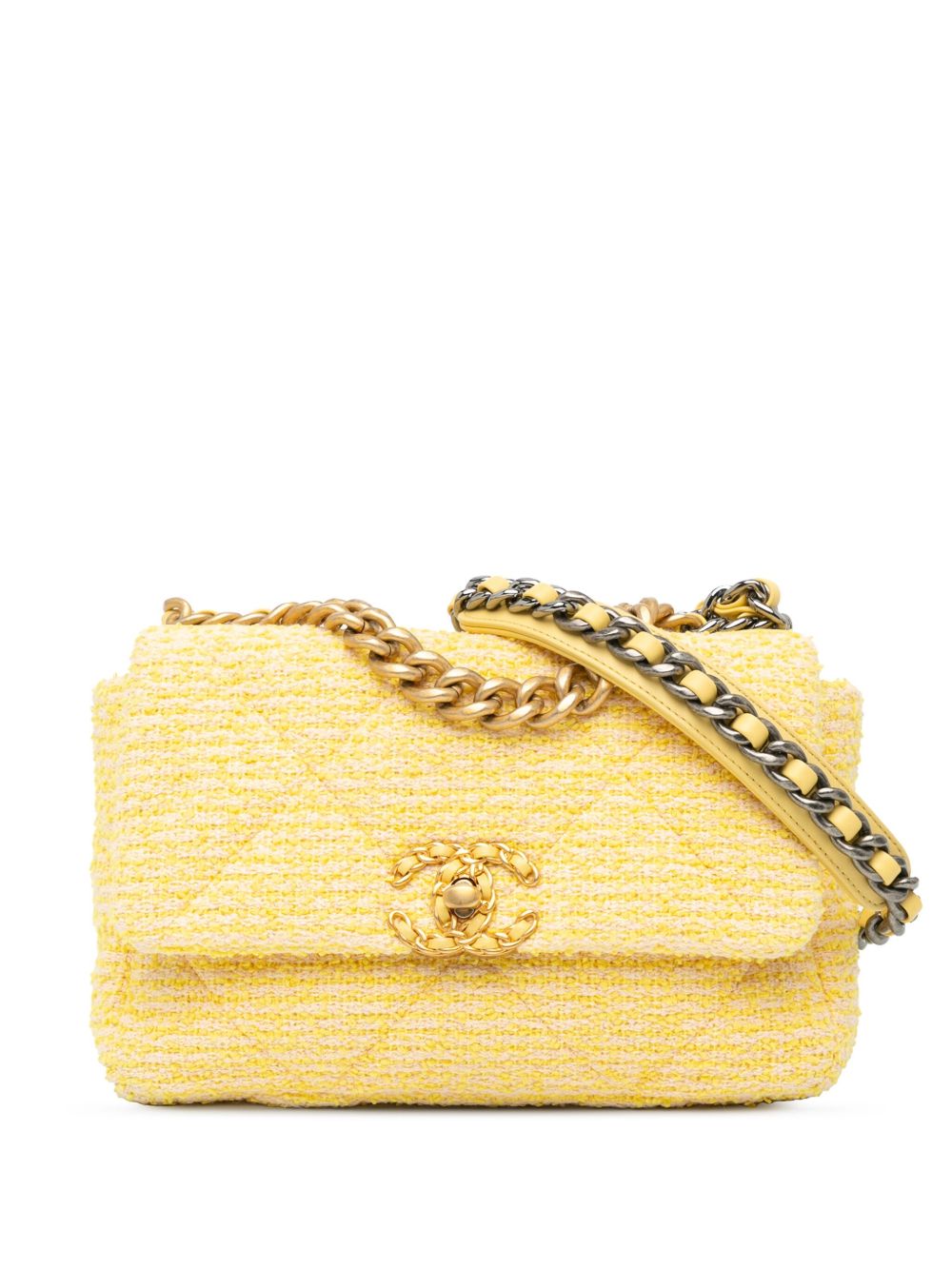 CHANEL Pre-Owned Tweed 19 Flap 中号斜挎包（2020年典藏款） - 黄色