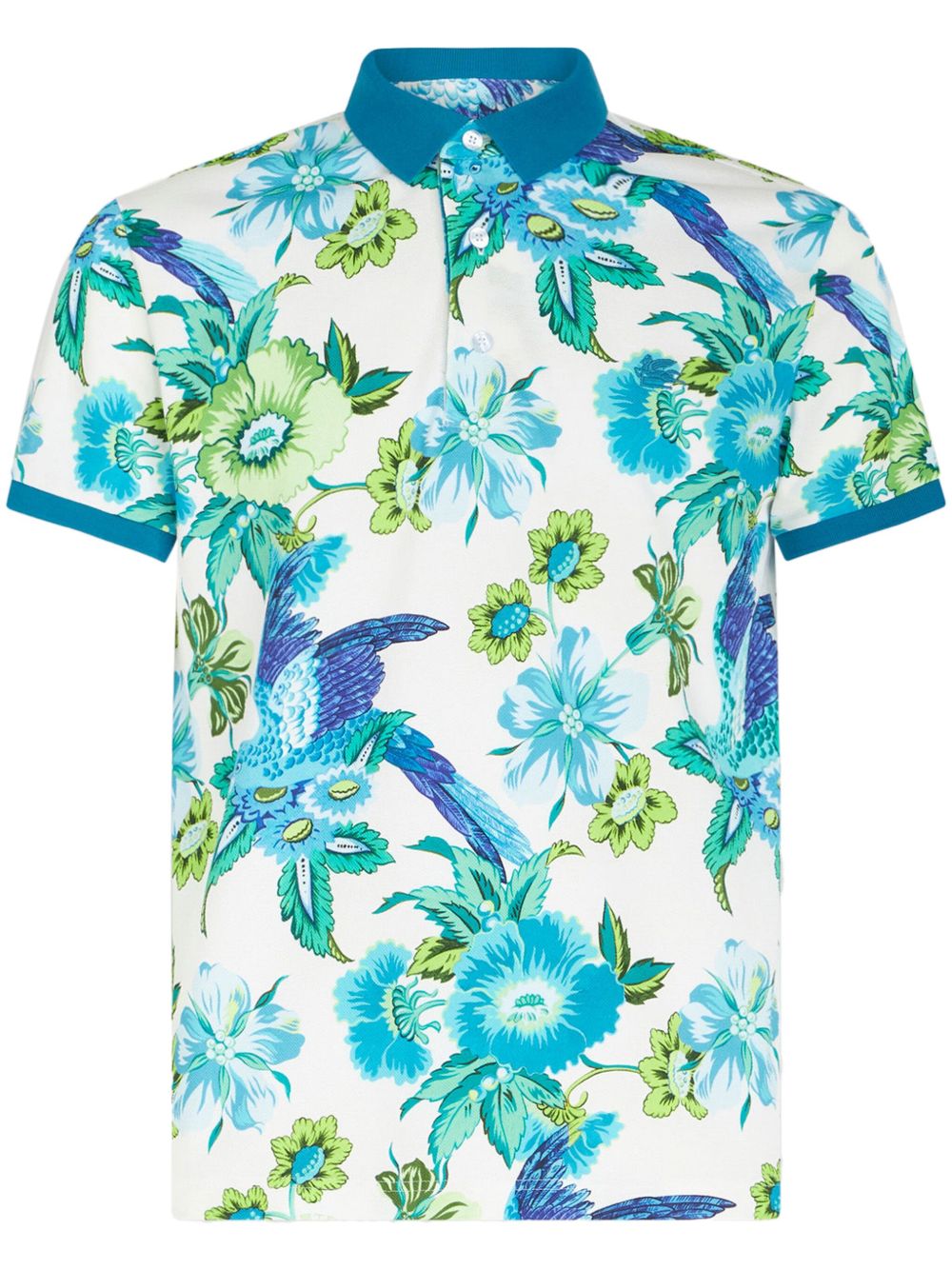 ETRO 花卉印花棉polo衫 - 蓝色