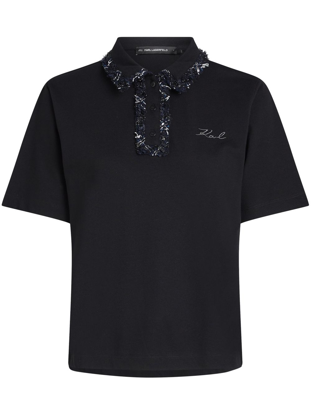 Karl Lagerfeld 仿羔皮呢polo衫 - 黑色