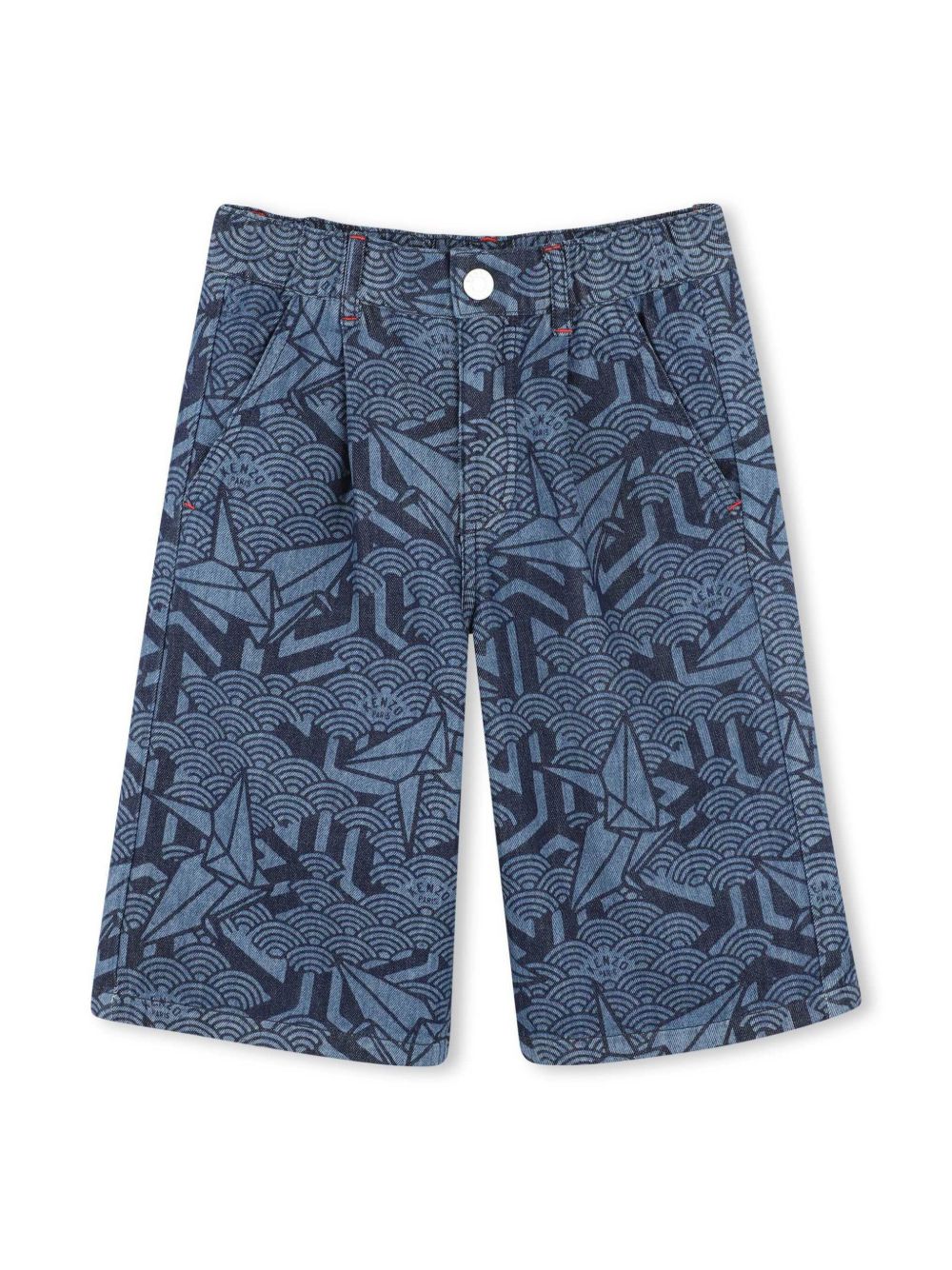 Kenzo Kids 几何图案印花百慕大短裤 - 蓝色