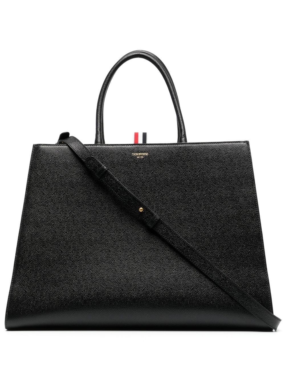 Thom Browne logo印花粒面皮质手提包 - 黑色