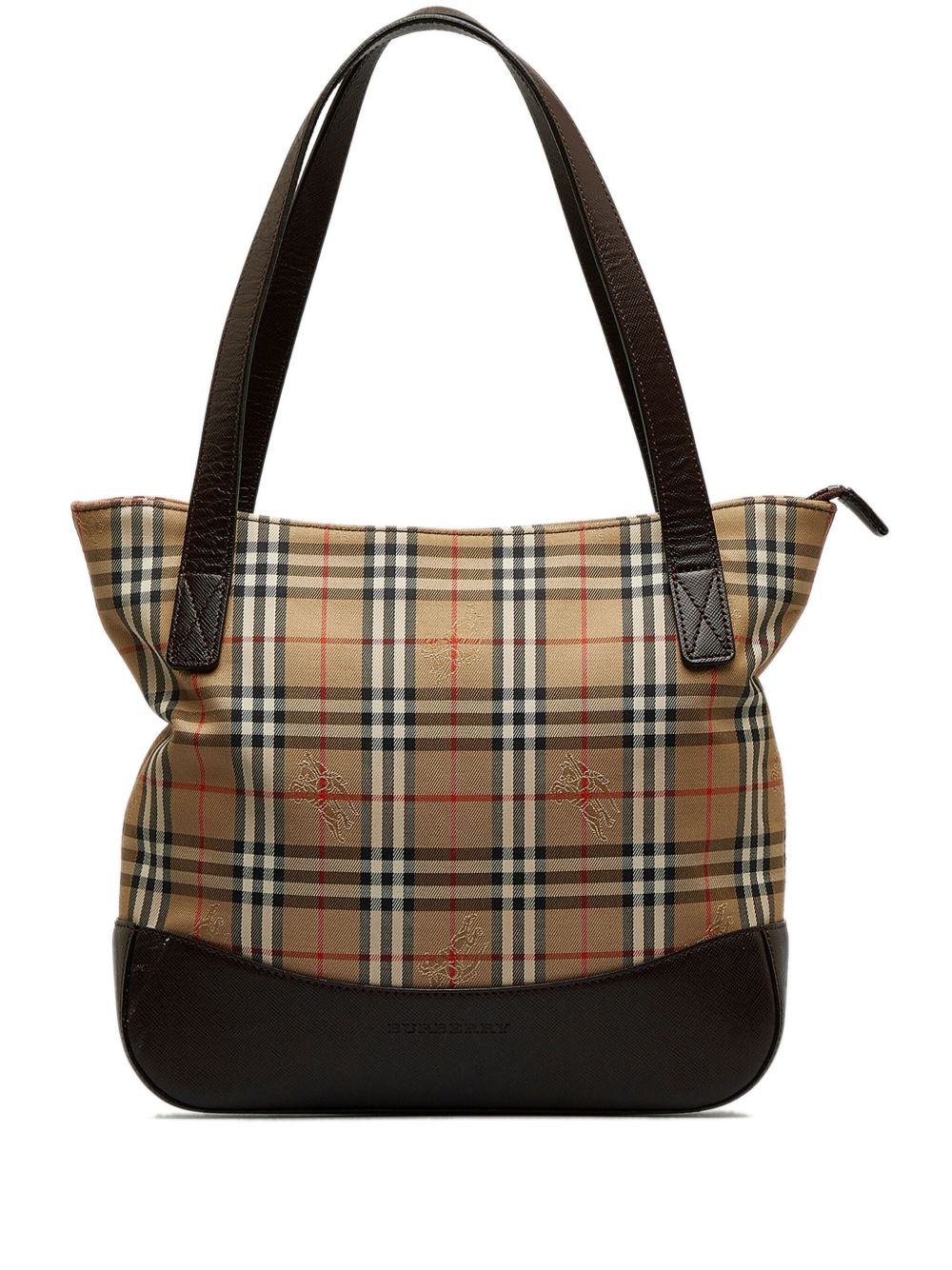 Burberry Pre-Owned Haymarket 格纹拉链单肩包（2000-2017年典藏款） - 褐色