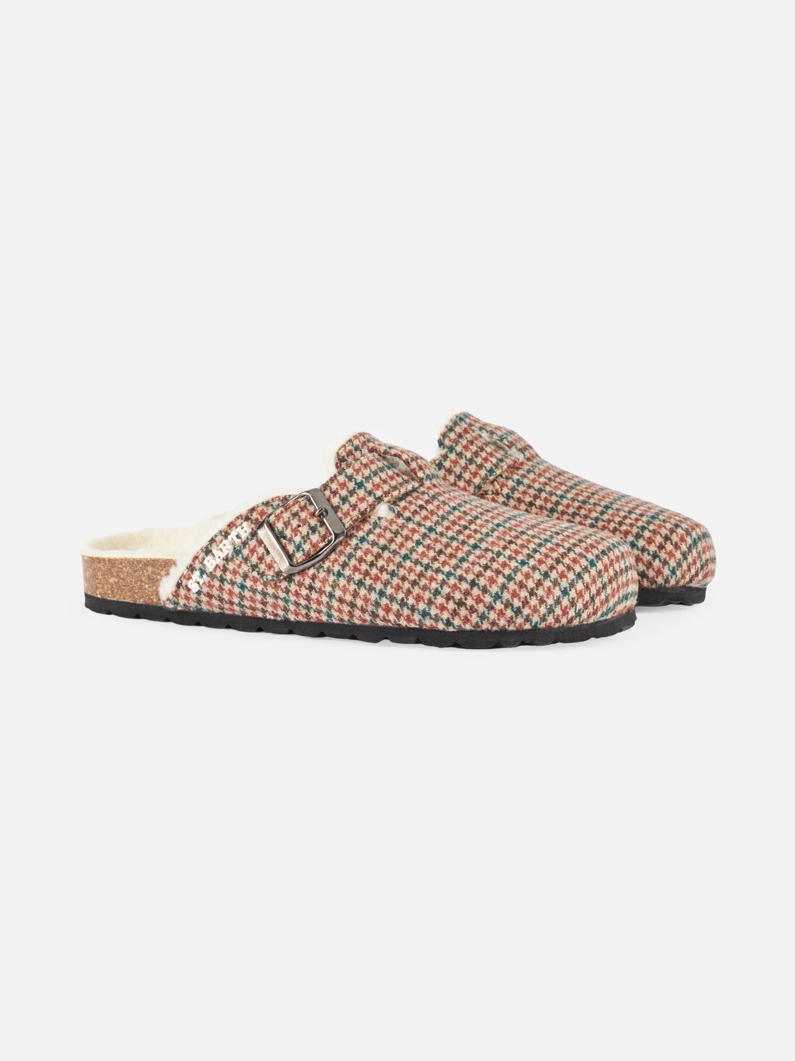 MC2 Saint Barth Woman Furry Sandal Clogs With Pied De Poule Print