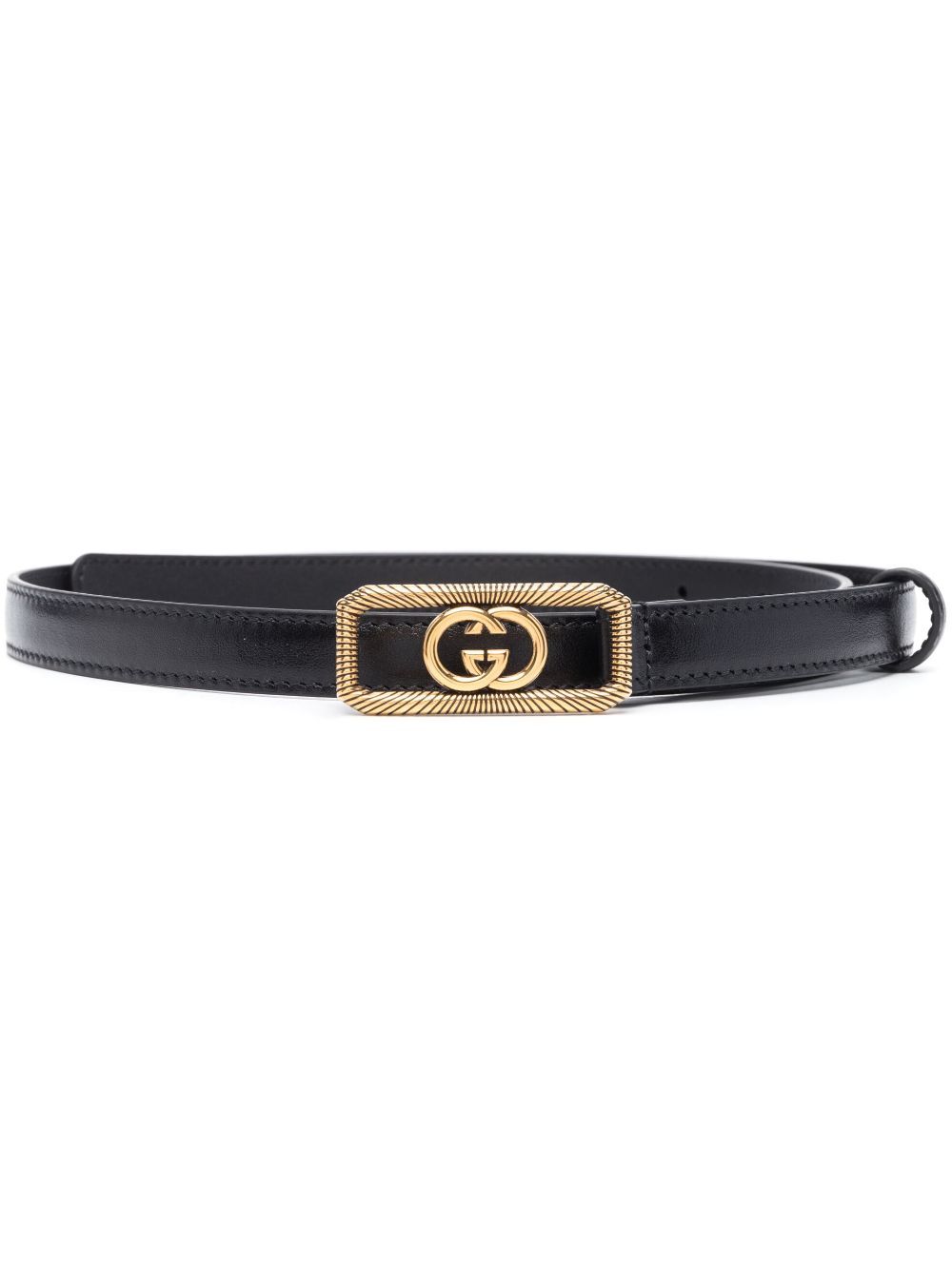 Gucci Interlocking G 扣环皮质腰带 - 黑色