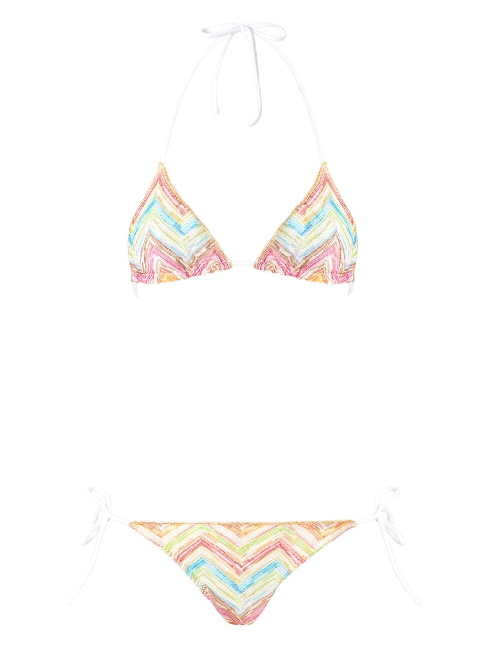 Missoni Z字形图案针织比基尼套装 - 白色