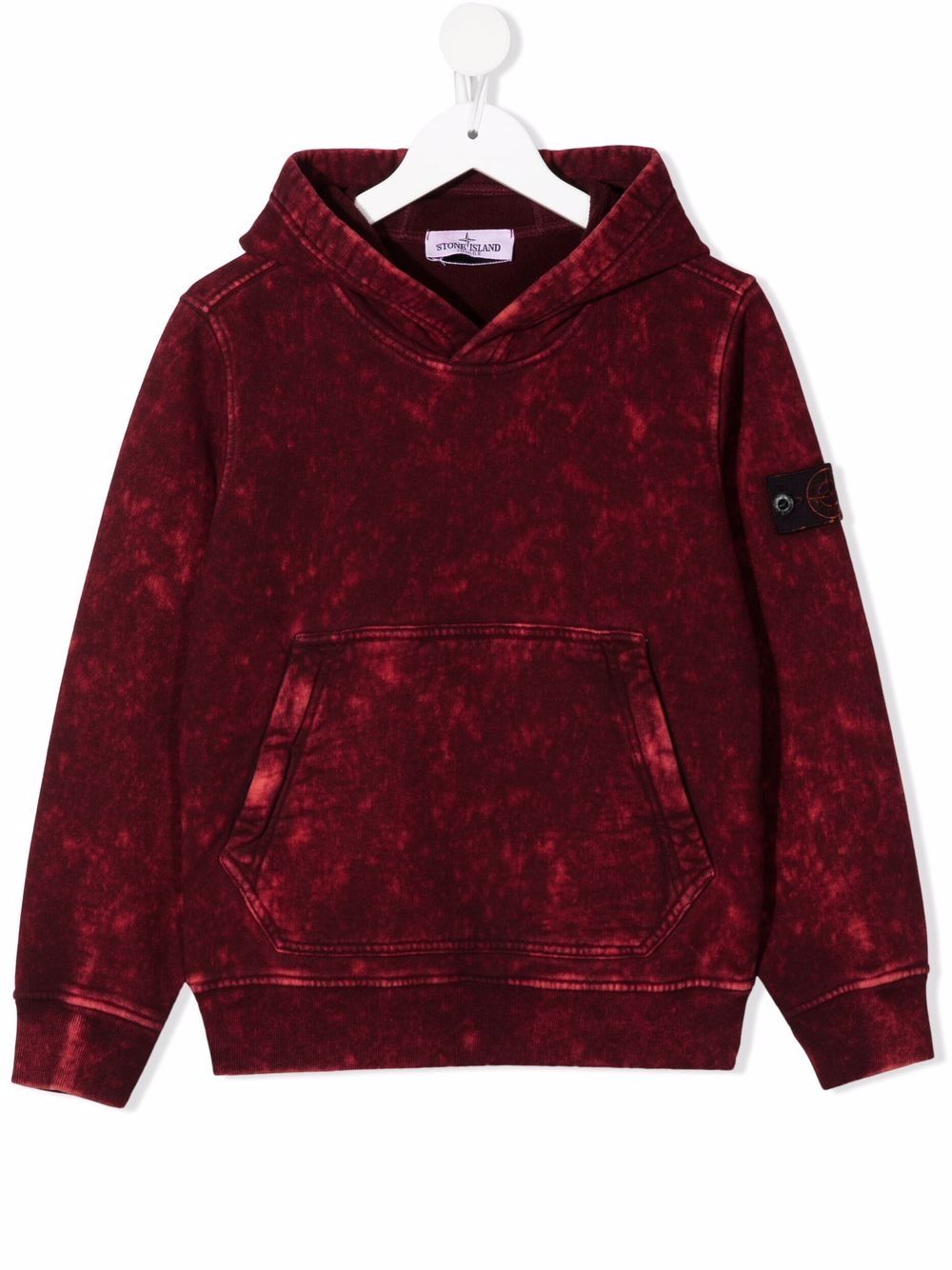 Stone Island Junior 仿旧效果连帽衫 - 红色