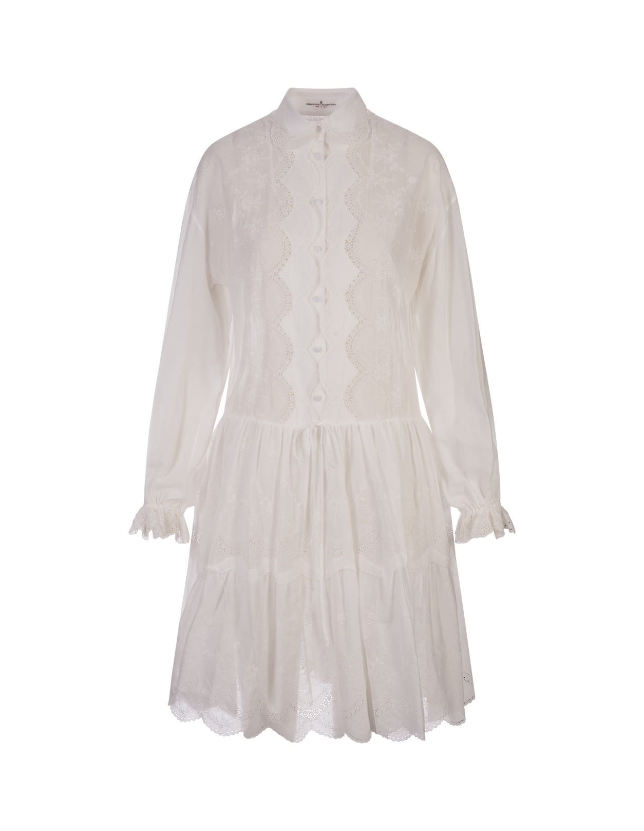 Ermanno Scervino 白色中长款花卉刺绣衬衫裙