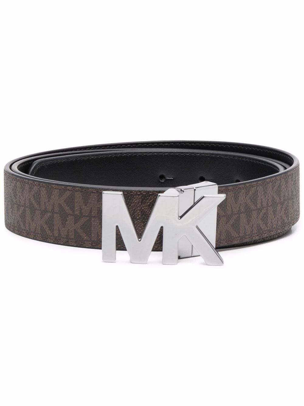 Michael Kors logo印花皮质腰带 - 褐色