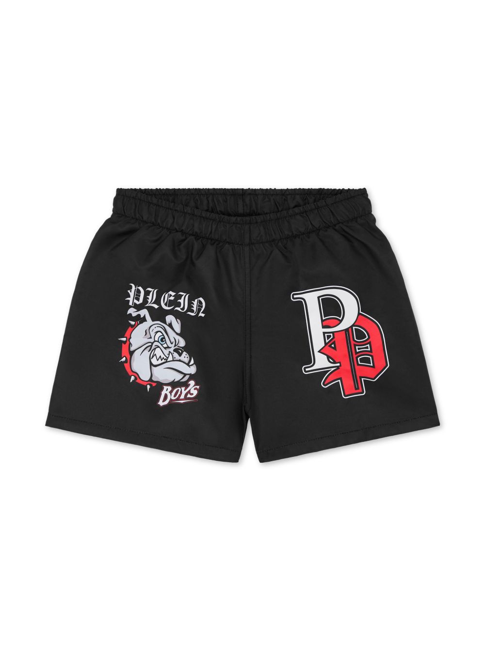 Philipp Plein Junior logo印花松紧裤腰泳裤 - 黑色