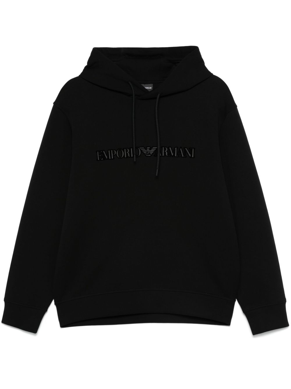 Emporio Armani logo刺绣连帽衫 - 黑色