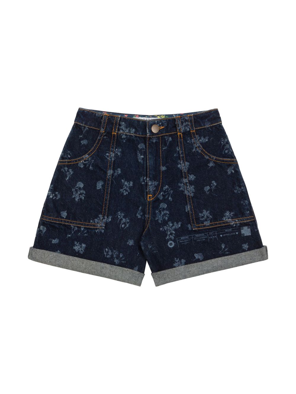 Philosophy Di Lorenzo Serafini Kids 花卉印花直筒牛仔短裤 - 蓝色