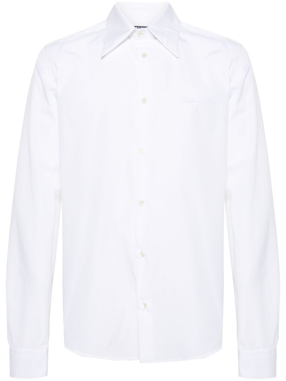 Balmain logo刺绣棉衬衫 - 白色