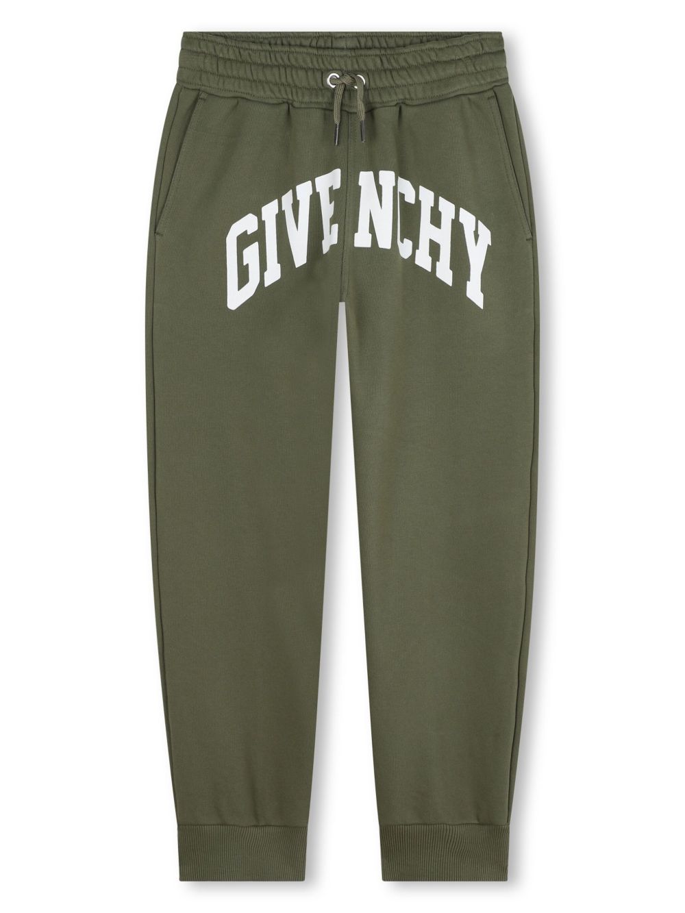 Givenchy Kids logo印花抓绒运动裤 - 绿色