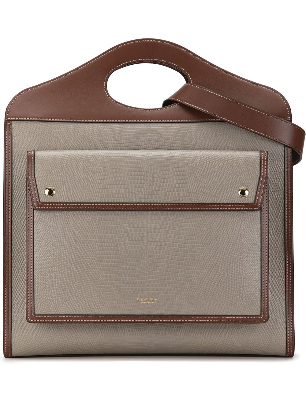 Burberry Pre-Owned Pocket 中号蜥蜴纹压纹皮质斜挎包（2018-2023年典藏款） - 褐色