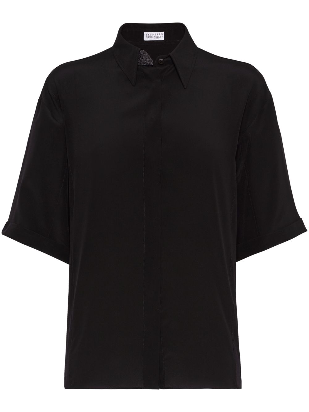 Brunello Cucinelli Monili 珠饰缀饰真丝衬衫 - 黑色