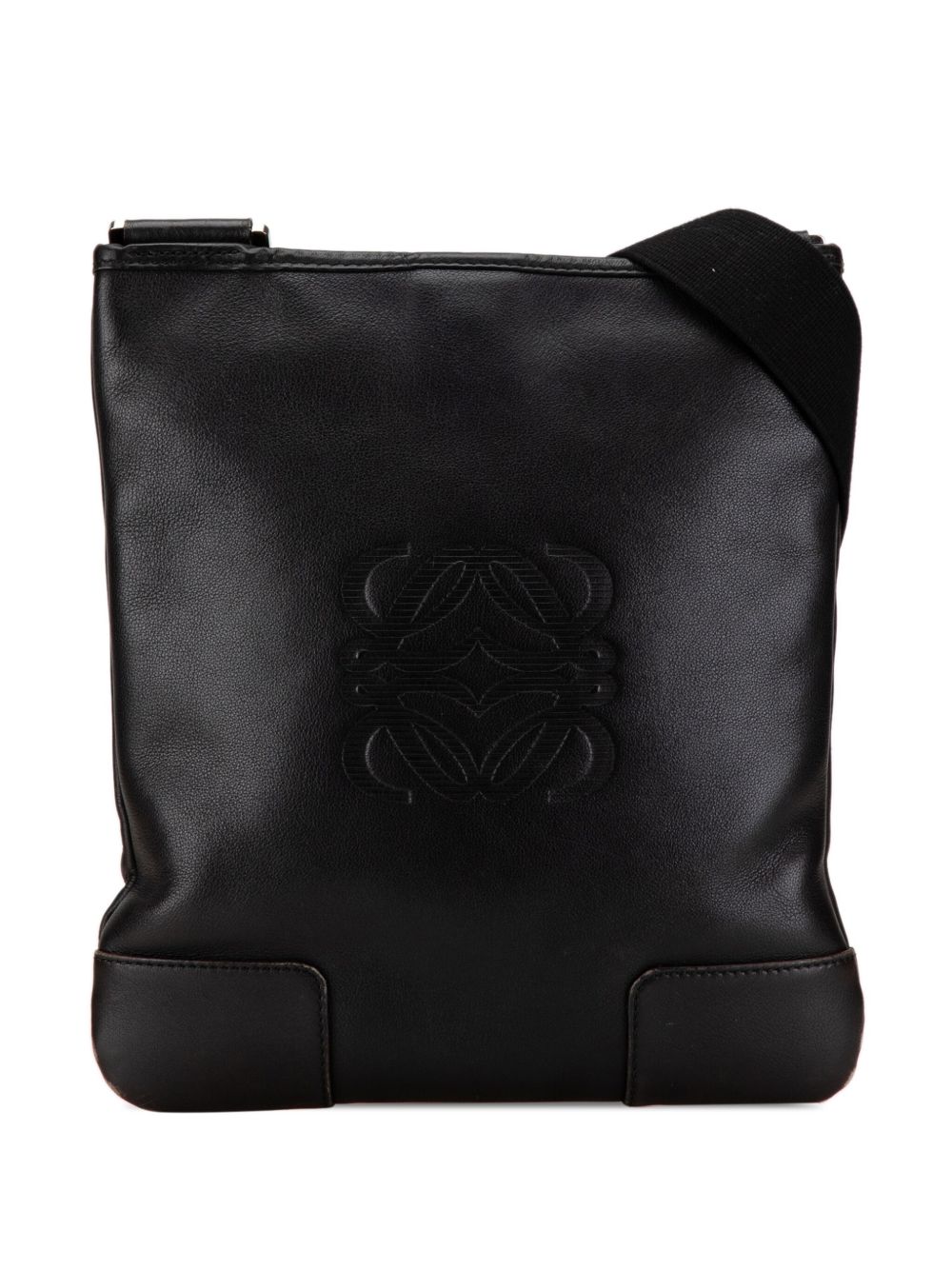 Loewe Pre-Owned 花字皮质斜挎包（2000年代典藏款） - 黑色