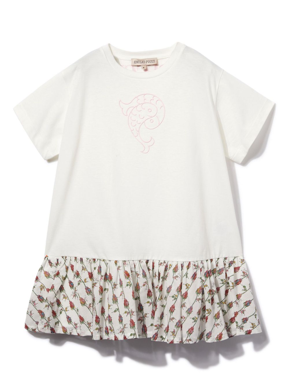 PUCCI Junior 小鱼徽章短袖连衣裙 - 白色