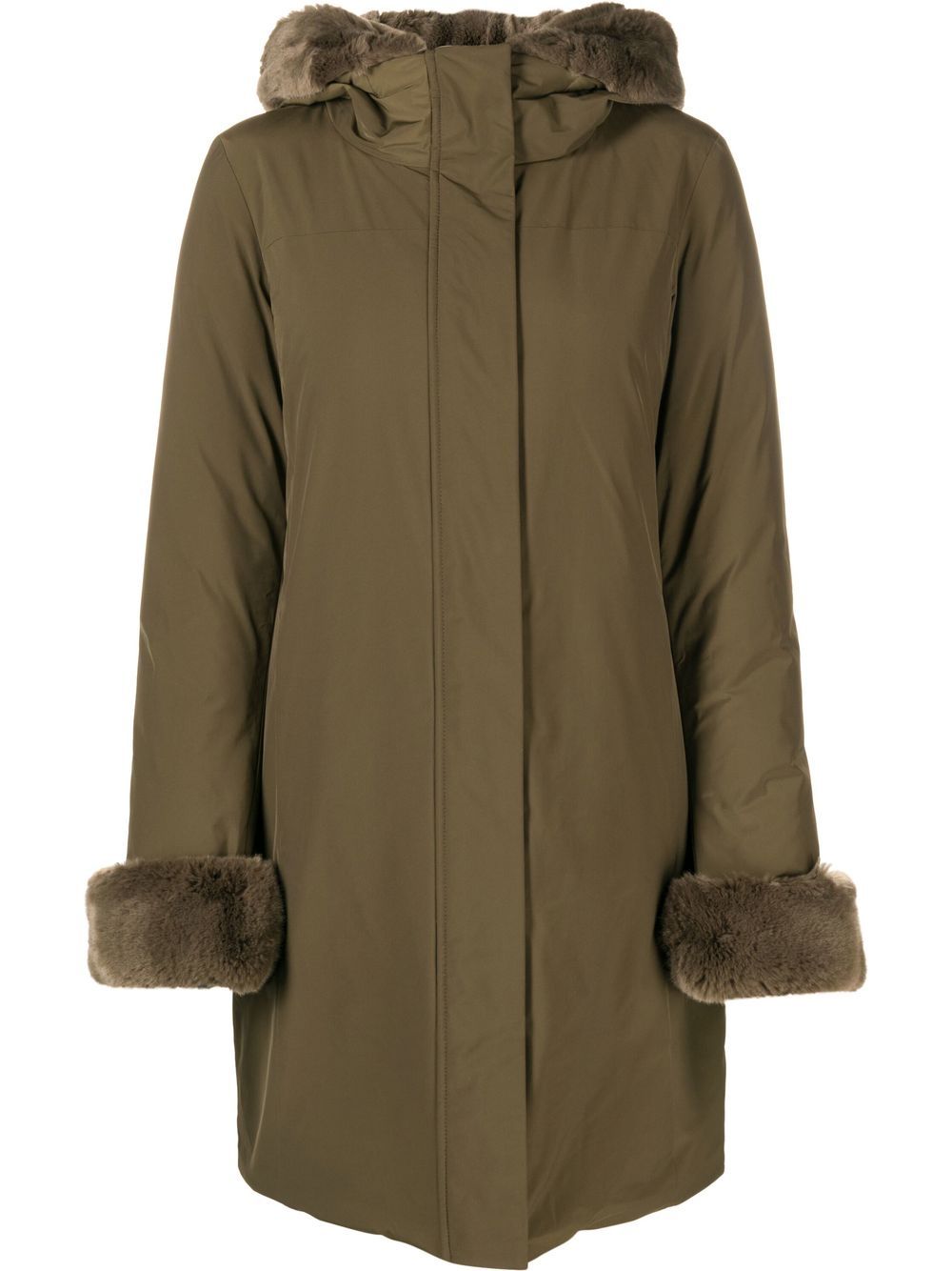 Woolrich 对比边饰连帽派克外套 - 绿色