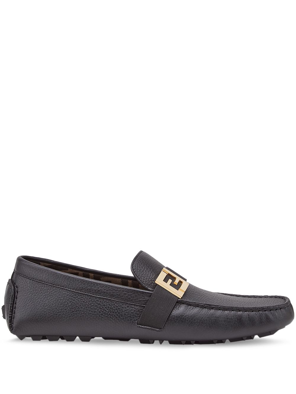 FENDI logo标牌乐福鞋 - 黑色