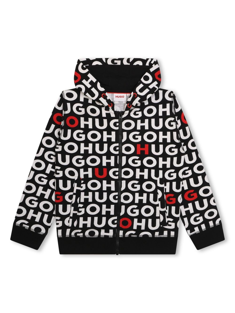 HUGO KIDS logo印花拉链卫衣 - 黑色
