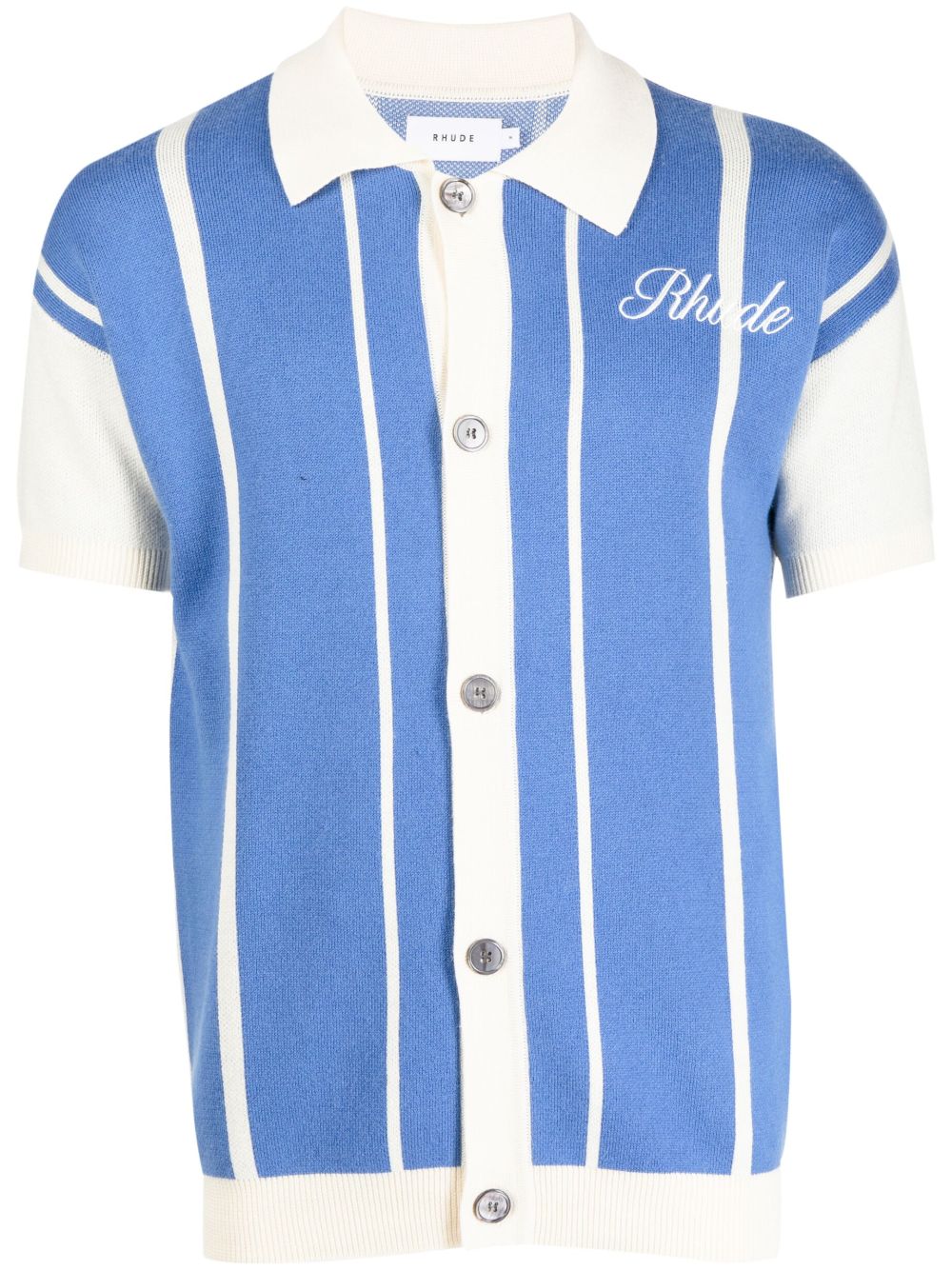 RHUDE logo刺绣条纹polo衫 - 蓝色