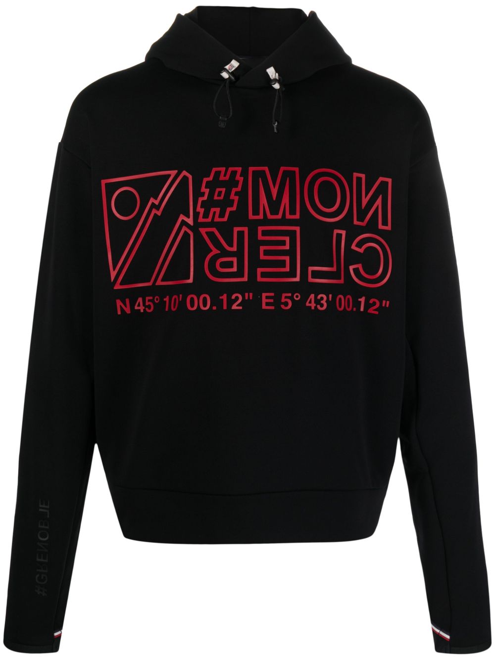 Moncler Grenoble logo印花平纹针织连帽衫 - 黑色