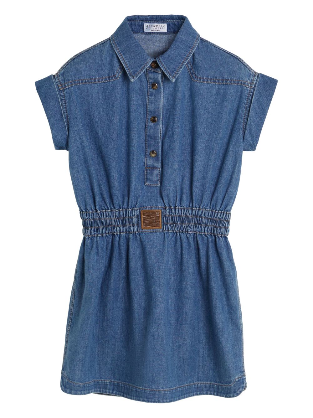 Brunello Cucinelli Kids 缩褶细节牛仔连衣裙 - 蓝色