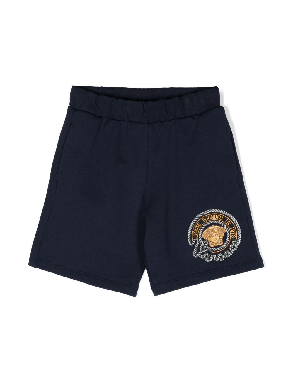 Versace Kids Medusa Head 刺绣棉短裤 - 蓝色