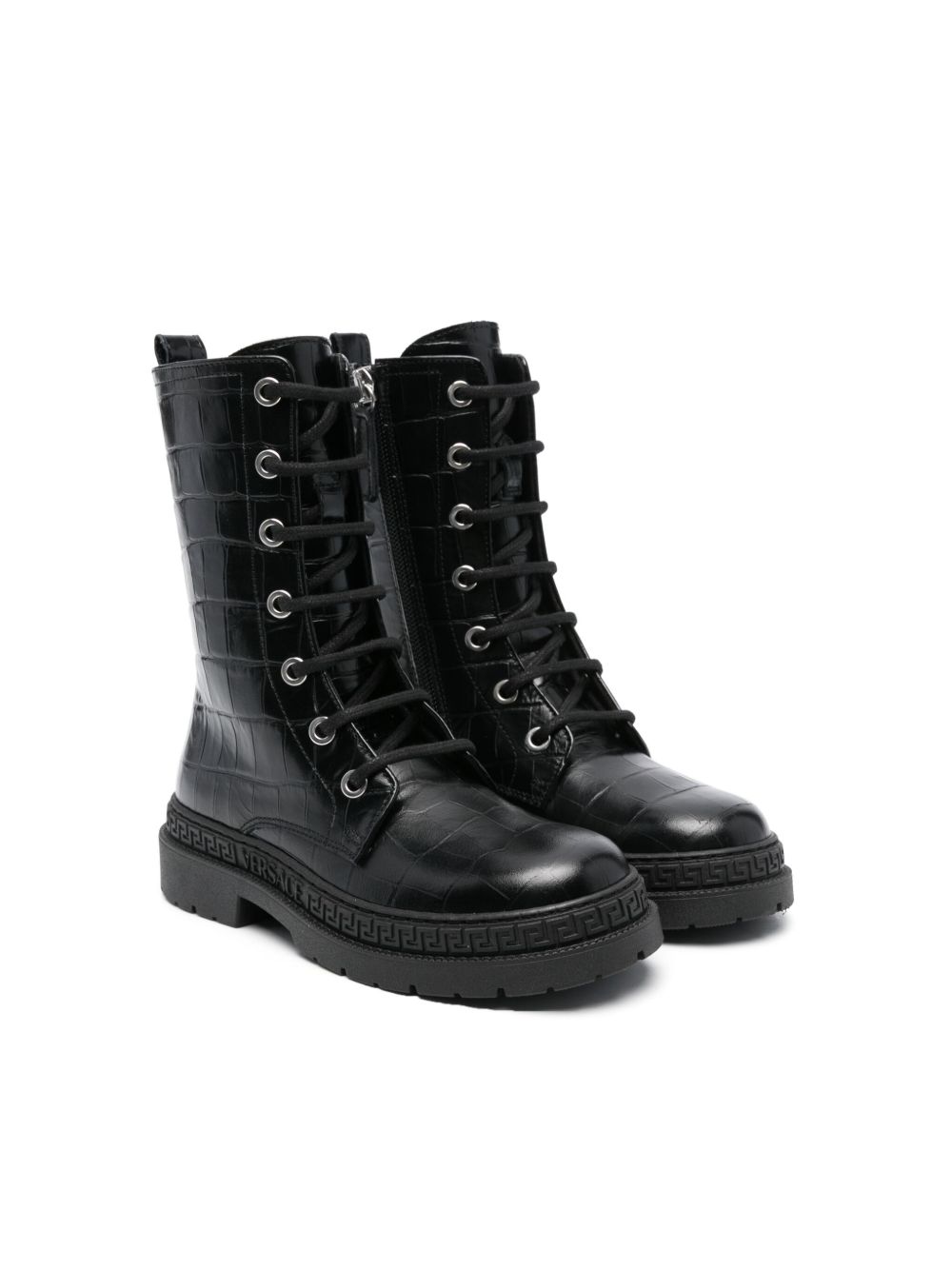Versace Kids La Medusa 皮靴 - 黑色