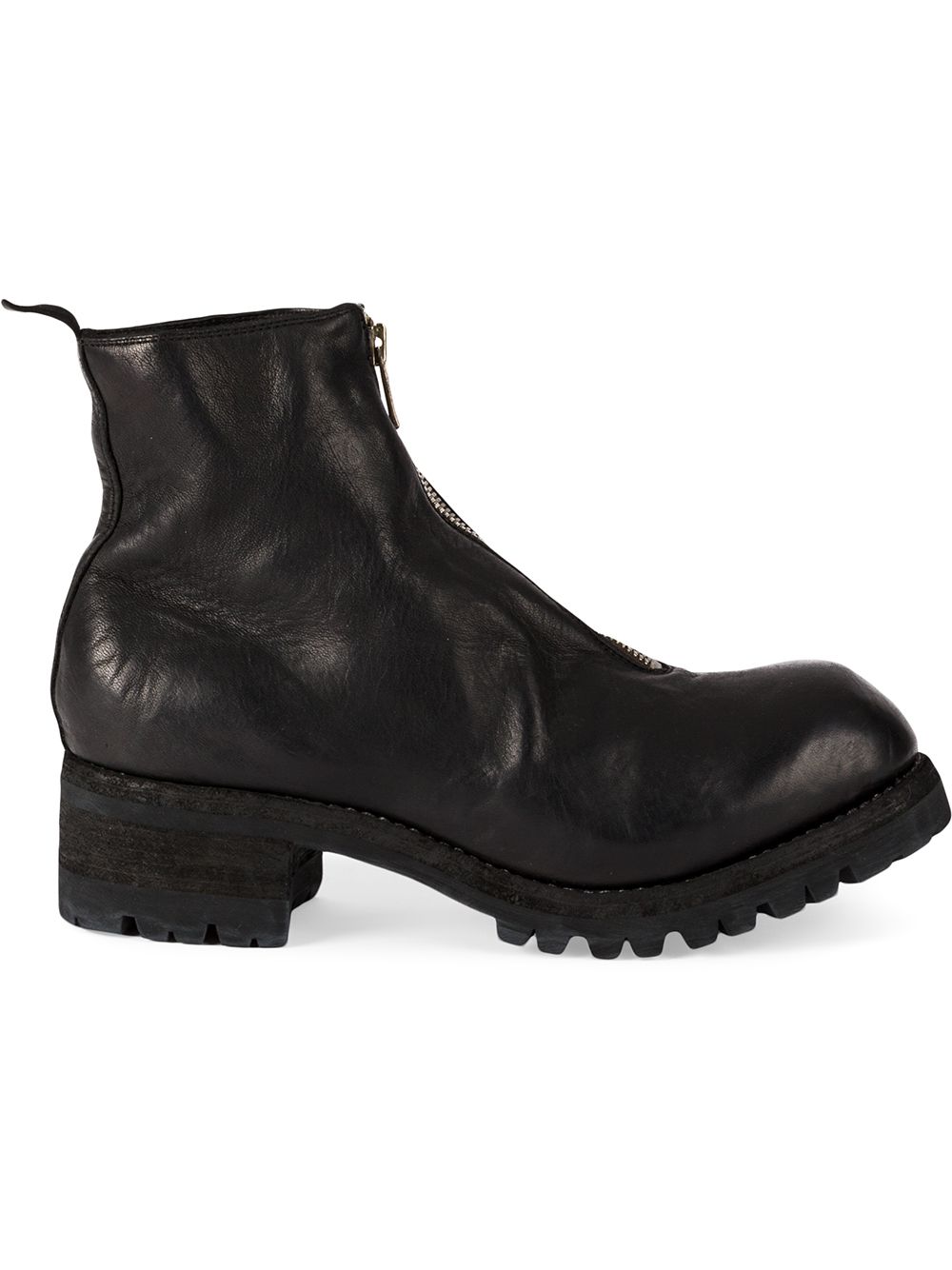 Guidi 正面拉链马皮短靴 - 黑色