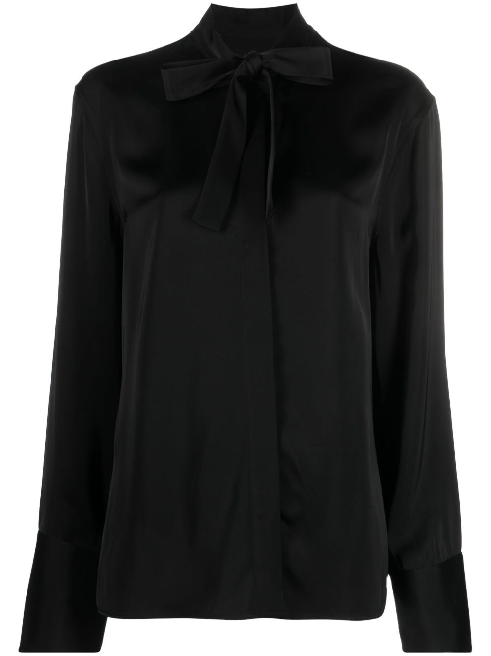Jil Sander 系带领缎面罩衫 - 黑色
