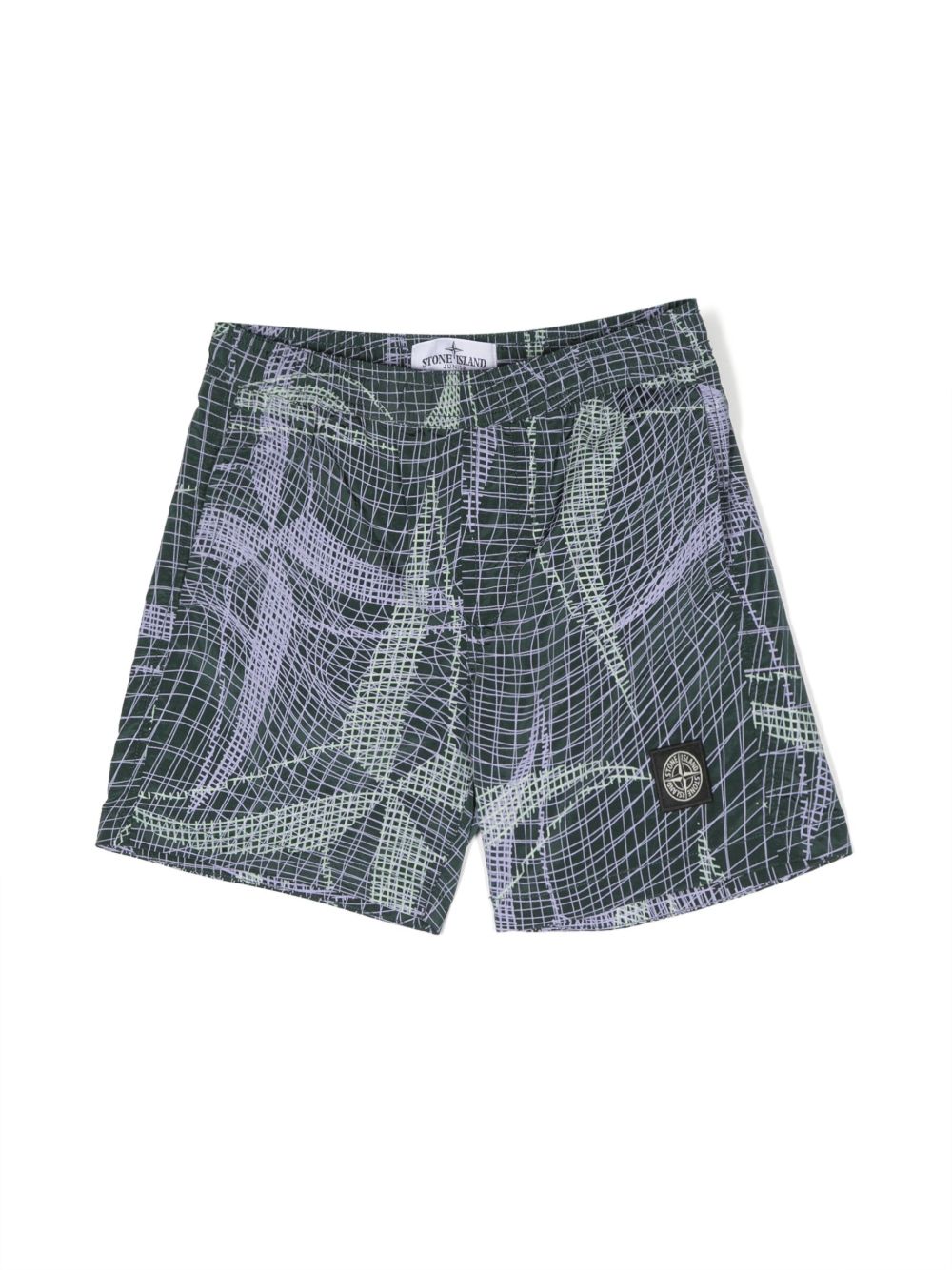 Stone Island Junior 罗盘贴花抽象印花泳裤 - 绿色