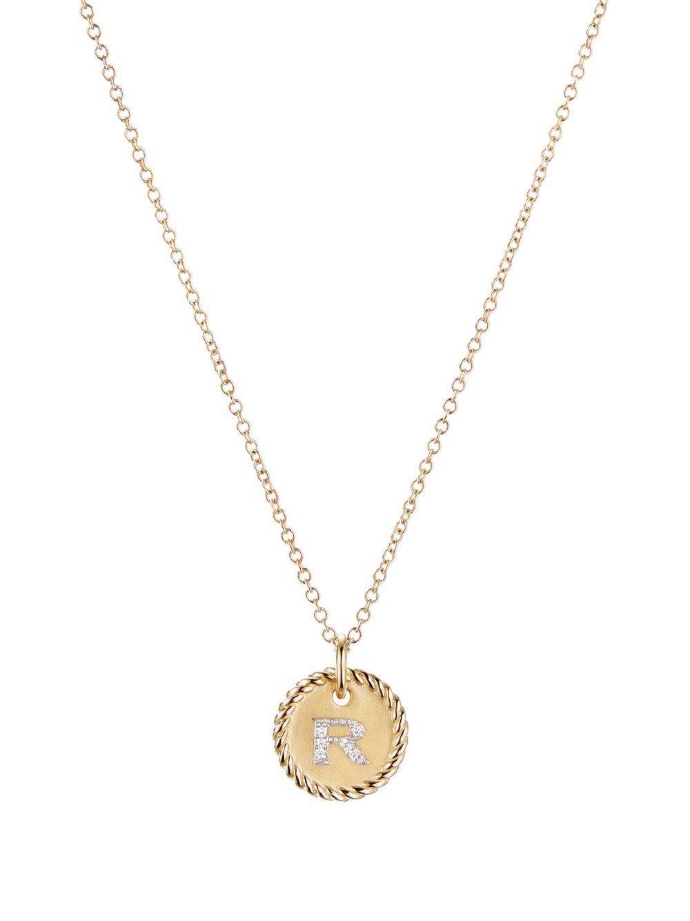 David Yurman 18K黄金 R Initial Charm 钻石项链 - 金色