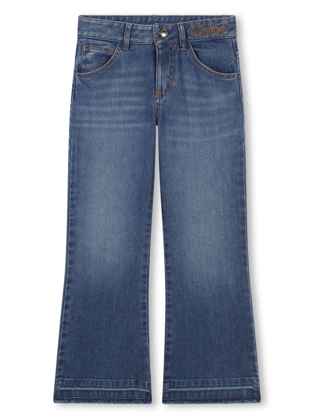 Chloé Kids logo刺绣牛仔裤 - 蓝色