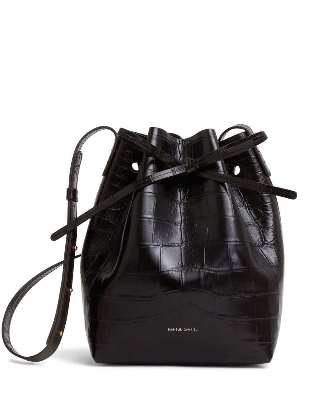 Mansur Gavriel 仿鳄鱼纹迷你水桶包 - 黑色