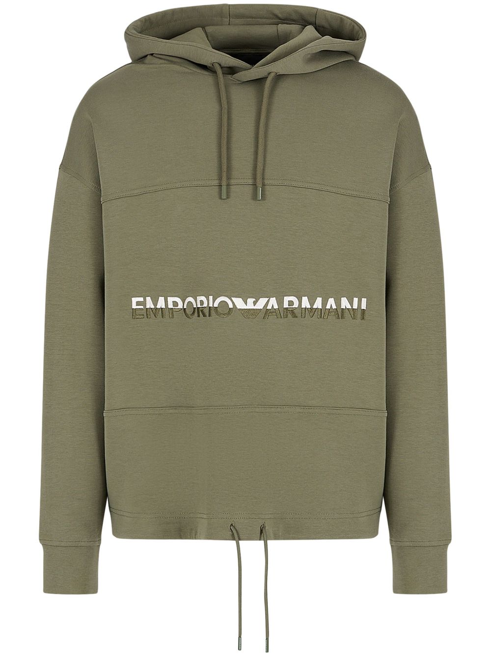 Emporio Armani logo刺绣抽绳连帽衫 - 绿色