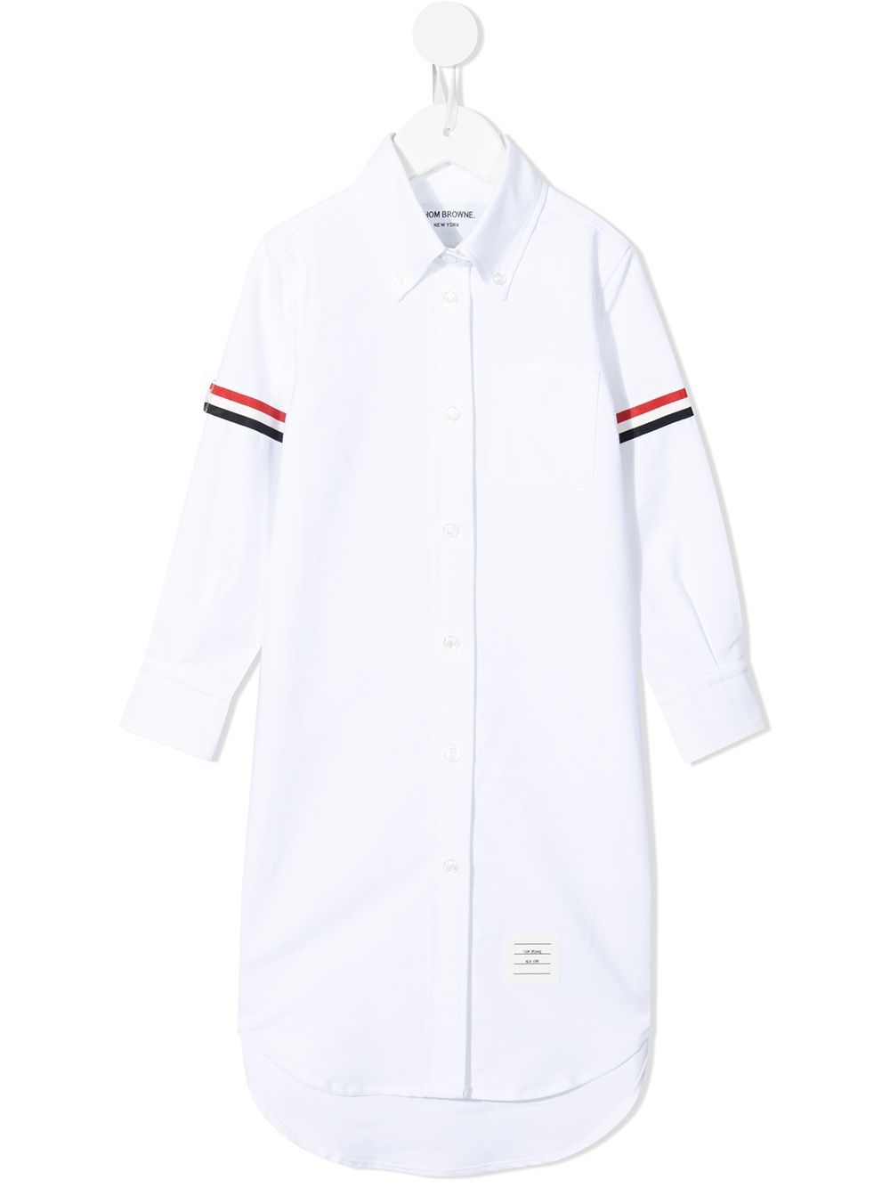 Thom Browne Kids 罗缎细节牛津衬衫裙 - 白色