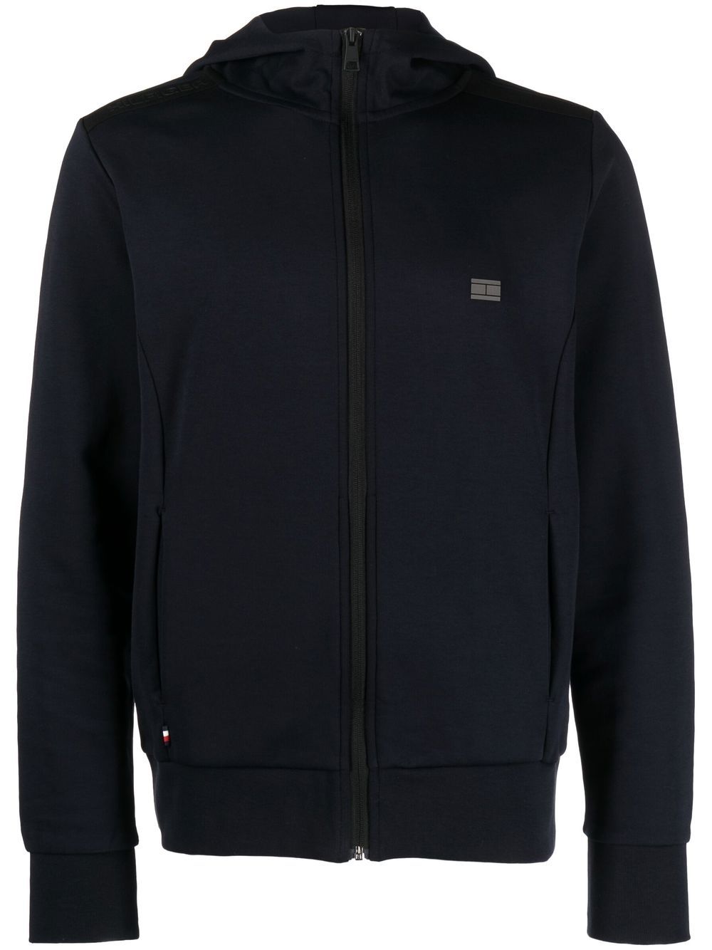 Tommy Hilfiger logo印花拉链连帽衫 - 蓝色