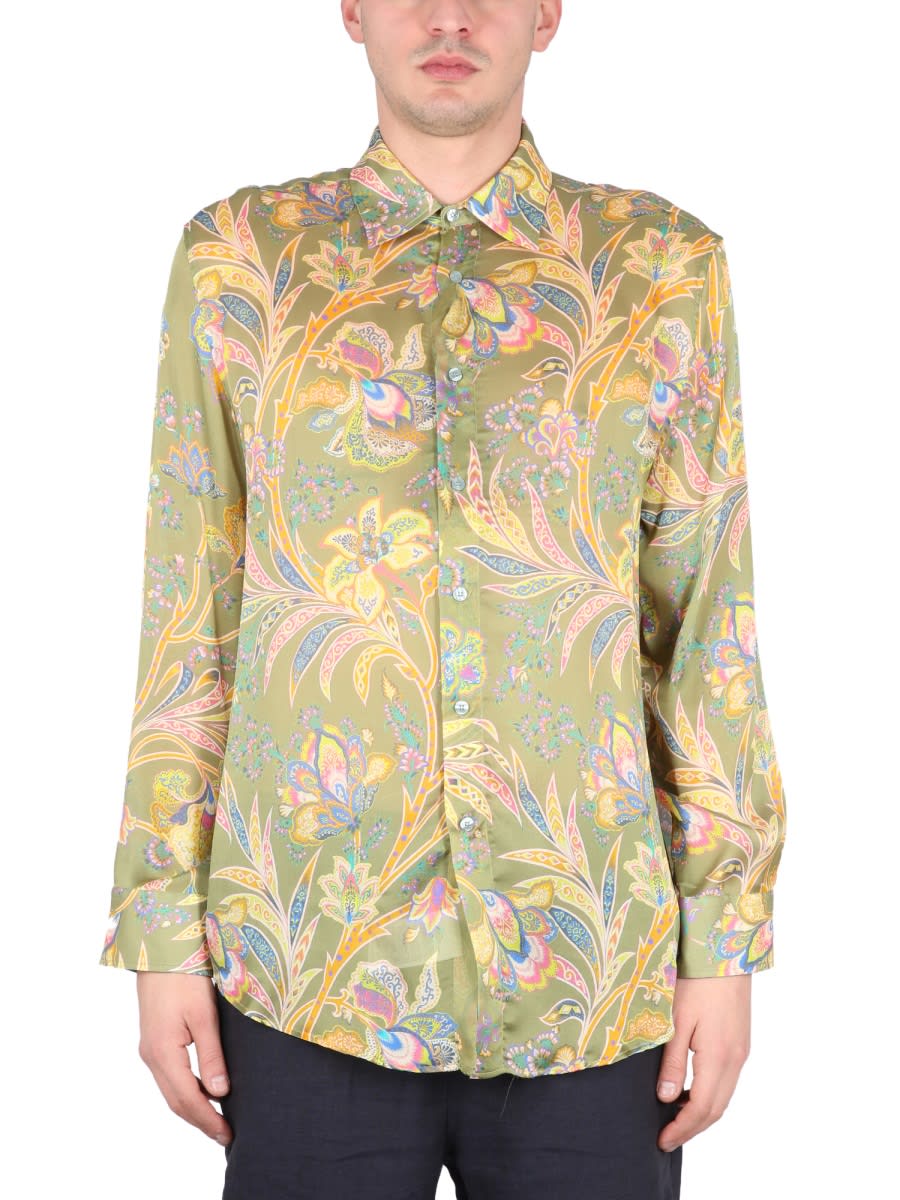 Etro Green Ramage丝绸衬衫