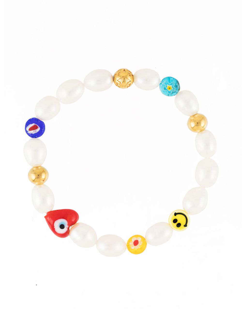 Nialaya Jewelry 珍珠玻璃吊饰手链 - 白色
