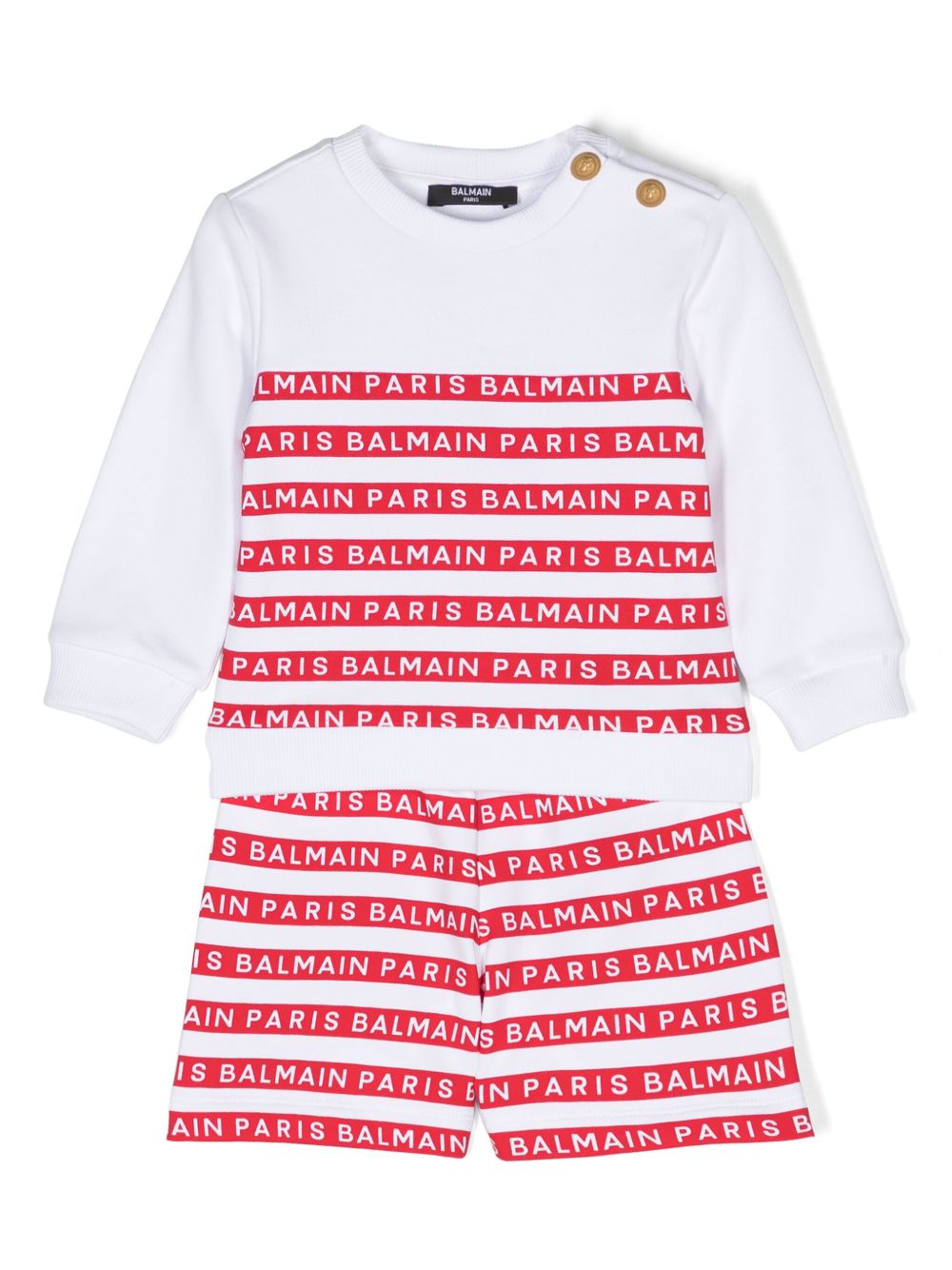 Balmain Kids logo条纹棉短裤套装 - 白色