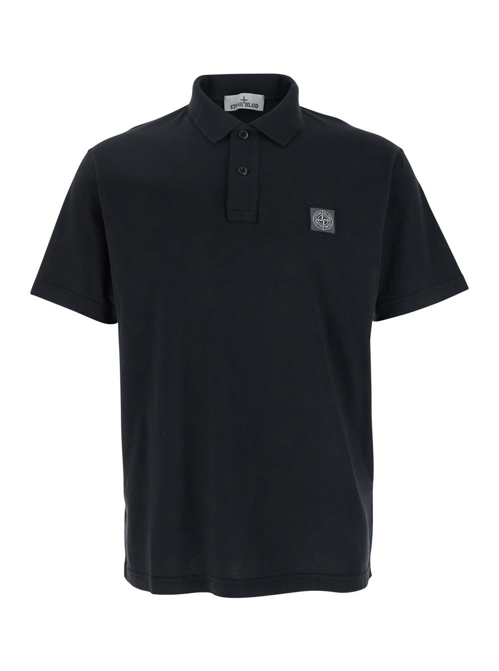 Stone Island Black Polo Shirt With Logo Patch On The Front In Cotton Man
