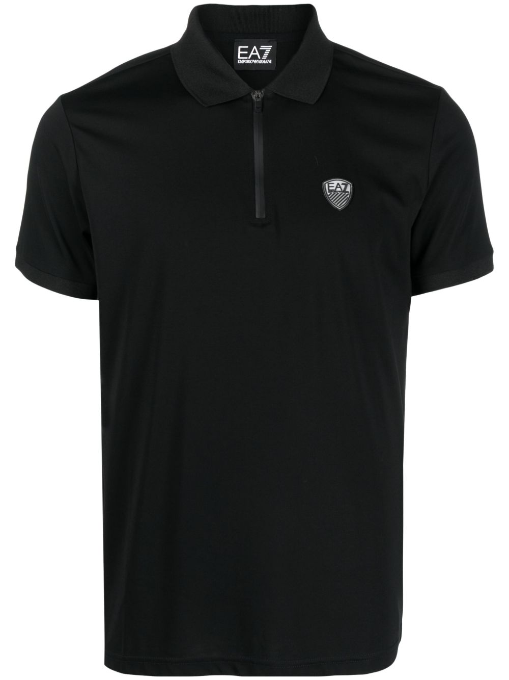 Ea7 Emporio Armani 标贴拉链领polo衫 - 黑色