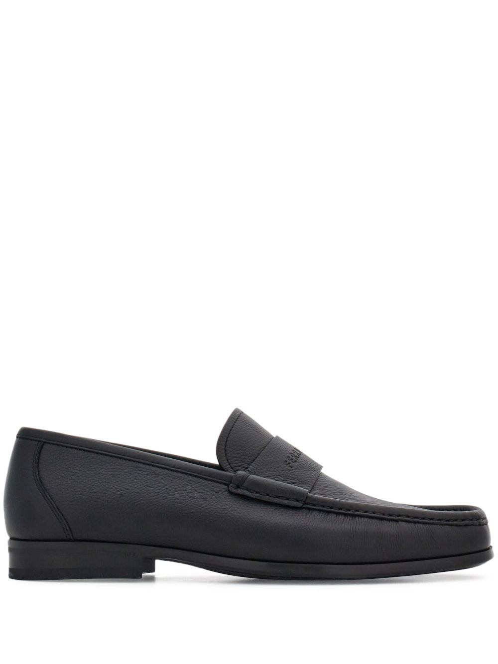 Ferragamo logo凹面压花皮质乐福鞋 - 黑色